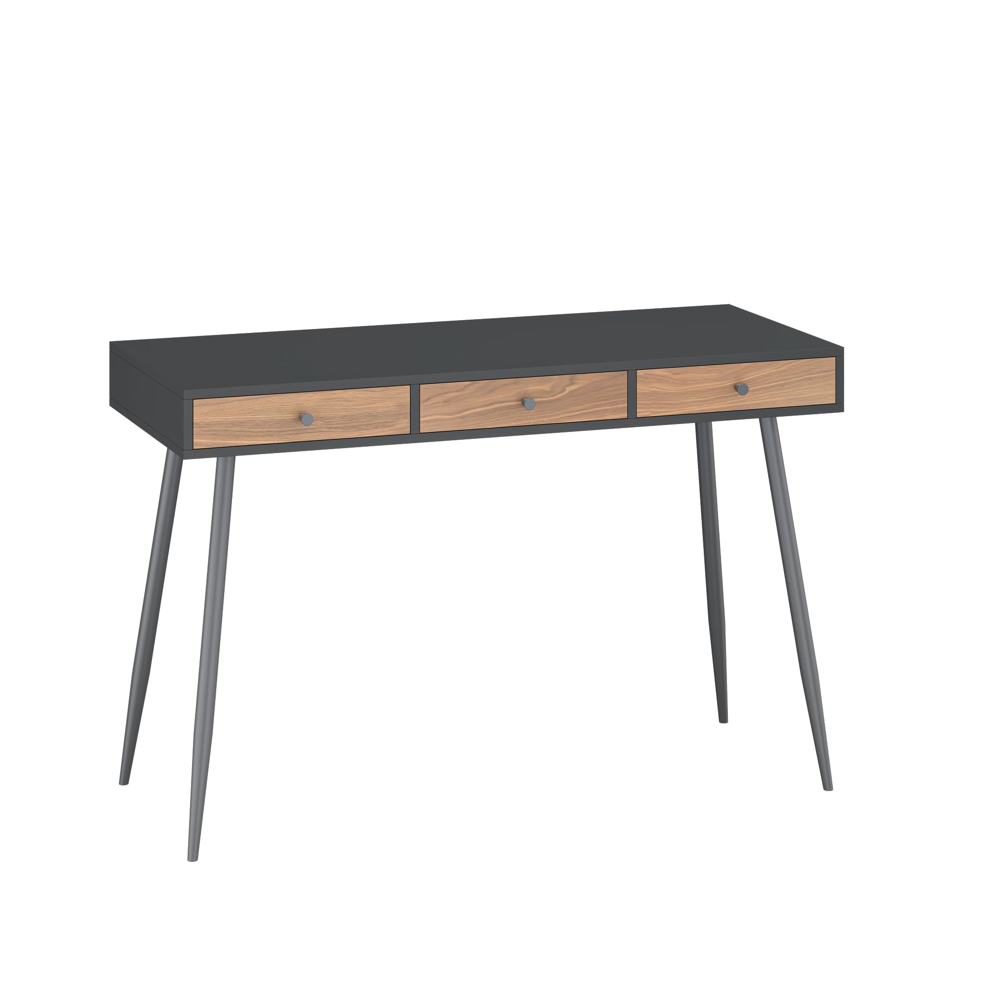 [en.casa] Bureau Tumba avec Grand Plateau Rectangulaire 3 Tiroirs Idéale pour Télétravail Table Design Moderne Intemporel Structure Stable 76 x 115 x 48 cm Noir Effet Noyer