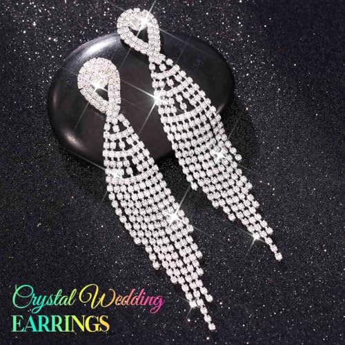 Catery Rhinestones Tassel Earrings Fringe Dangling Earrings Crystal Wedding Ear Jewelry for Brides and Women2