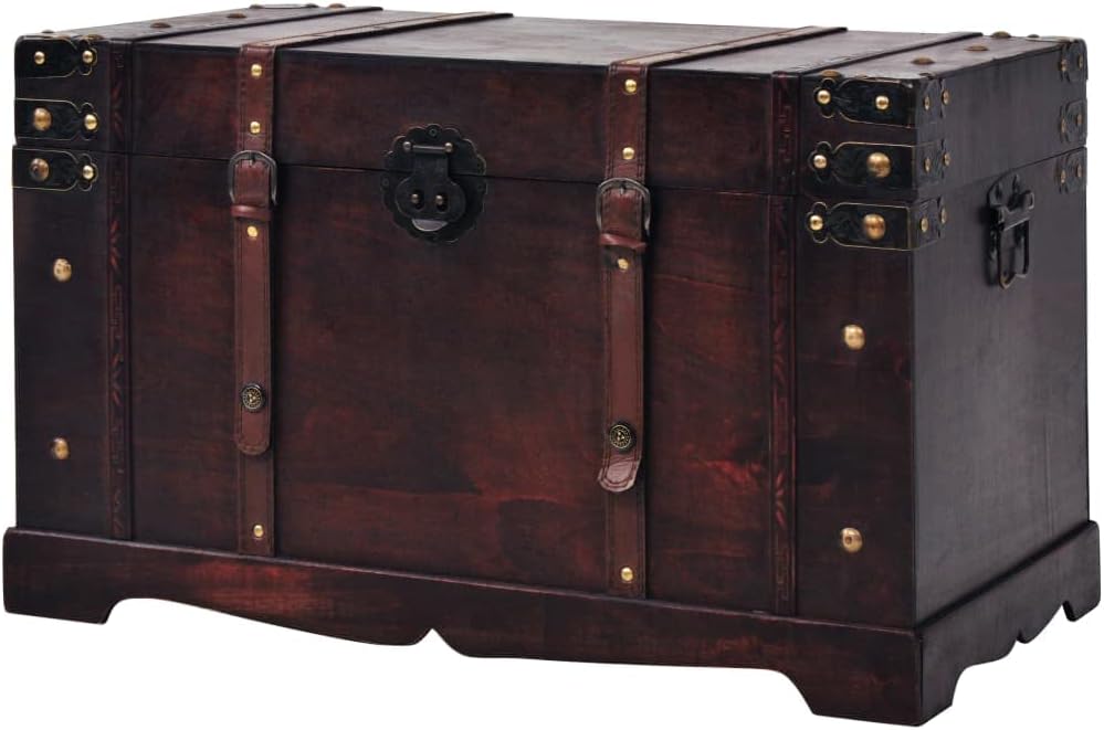 Wood Storage Box Chest Vintage Treasure Trunk Cabinet Collection with a Latch Closure for Bedroom Closet Home Organizer Furniture Decor 26"x15"x15.7", Dark Brown