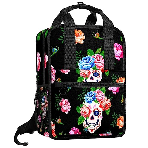 Sac à dos ajustable motif roses et crâne pour transporter ses affaires