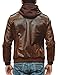 FLAVOR Men Brown Leather Motorcycle Jacket with Removable Hood. (Small (US Standard), Brown)