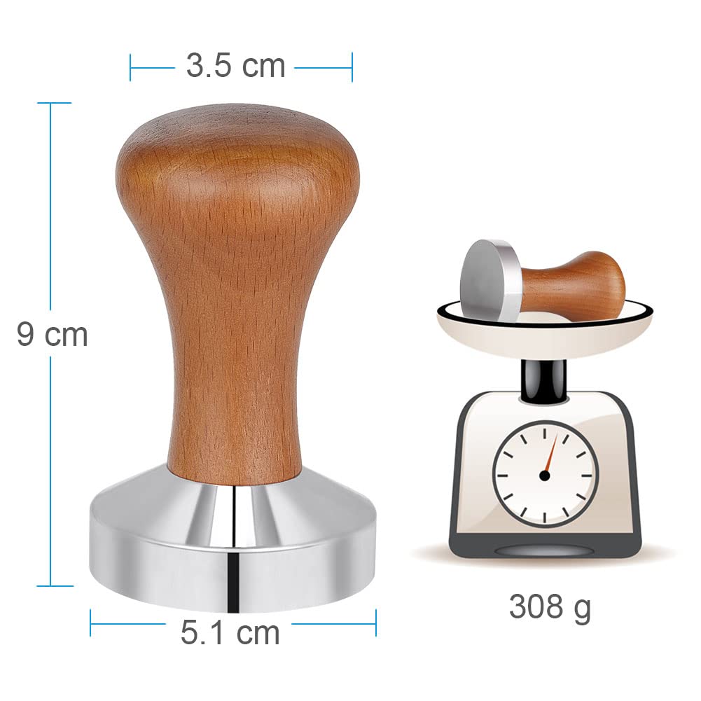 Vicloon Prensador de café,51mm Tamper de Acero Inoxidable,201 Acero Inoxidable Premium Tamper con Base de Silicona,Café Tamper,Se Utiliza para Prensar Espresso, Imprescindible para Los Baristas