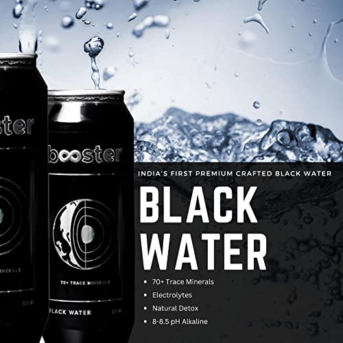 Image of Booster Black Alkaline Drink | Superior Hydration With Infused Essential Minerals | 8+ pH Alkaline (500 ML Each Can) Better than Bottled Water & Mineral water(Pack of 24)