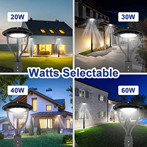 2Pack Led Post Top Light With Photocell Dusk To Dawn,3Cct 3000K-4000K-5000K,20W-30W-40W-60W Power,Tunable Led Circular Street Area Pole Light, For Courtyard Garden Street Lighting Ip65 Dlc&Etl Listed #TOP2