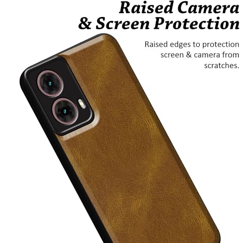 Image of amazon basics Back Cover for Moto Edge 50 Fusion 5G | Ultra Slim Soft Rubberised Case | Oil Feel Soft Leather Back | Camera Protection - Tan Brown
