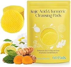 Kojic Acid and Turmeric Cleansing Pad with Vitamin B5, Vitamin C, Turmerics Pads Infused Foaming Exfoliating, Turmeric Lemon Chamomile Pads for Face-60 Pis(POUCH - 1)