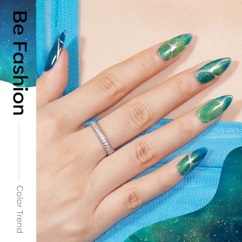 Image of modelones Glitter Cat Eye Gel Nail Polish Kit with Magnet, 6 Colors Blue Green Purple Brown Red Orange Colorful Holographic Nail Polish Set, UV Cure Gel for DIY Manicure at Home Gift for Women