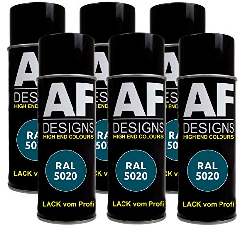 Alex Flittner Designs 6X Ral Pintura en Espray Pintura Coche Laca Colorida Lata de Aerosol RAL5020 Océano Azul Mate