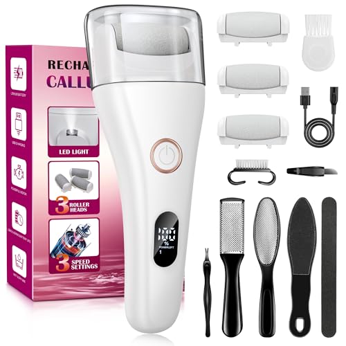 Hornhautentferner Elektrisch,Pediküre Set Fußpflege Elektrisch mit 3 Rollen,3 Gear USB Elektrischer Hornhautentferner mit Arbeitslicht für Hornhaut Entfernen fuß,Rissige Fersen,Tote Haut,Wasserdicht
