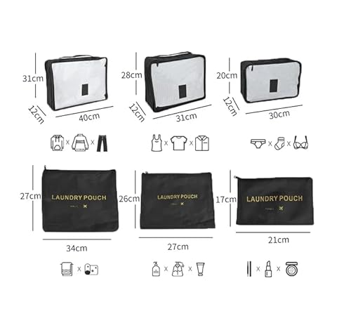 Kit com 6 Organizador de Mala Necessaire Prático Look Roupas Viagem Travel Bagagem (Preto)
