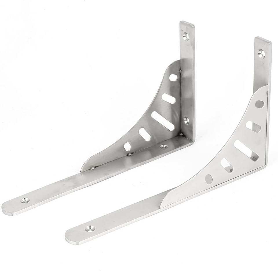 10" Stainless Shelf Brackets & Supports Steel L Shape Wall Mounted Shelf Bracket Brace Silver Brackets Tone 2pcs