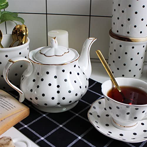 Moisture 860Ml White Porcelain Polka Dot Stripe Hand-Painted Teapot Creative Coffee Pot Simple Kettle Afternoon Tea Set (Color : A, Size : 860Ml) #TOP2