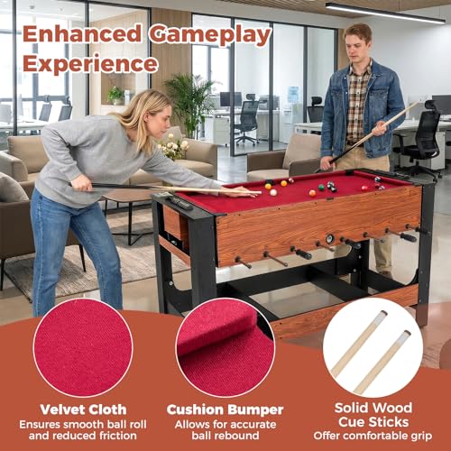 FANTASK 2-in-1 Drehbarer Multifunktionsspieltisch, Tischkicker Billard Komplett Set mit Zubehör, Spieltisch für Kinder und Erwachsene (138 x 61 x 84 cm)