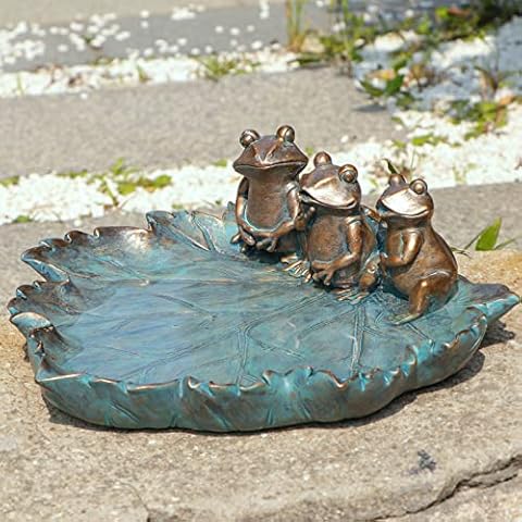 MUMTOP Bird Baths for Outdoors, Antique Outdoor Garden Bird Bath Resin Birdbath Bowl with Vintage Frogs Ornament for Outside Yard Table Decor Cover