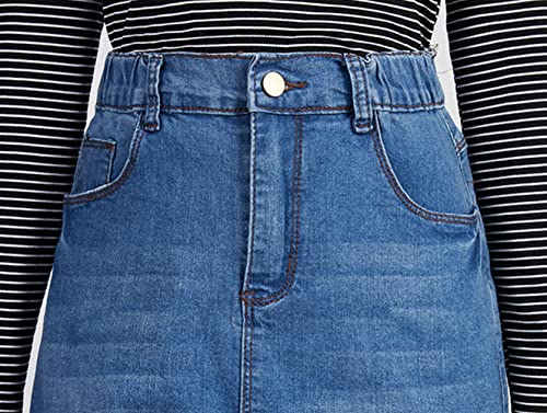 CHARTOU Women's Casual Elastic Waist Zip Up Denim Maxi A Line Skirt with Pockets4