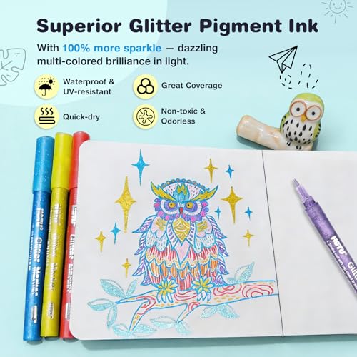 HOTU Glitter Markers Pens, 8 Colors Glitter Gel Pens Metallic Paint Marker for Kids Adult Rock Painting, Scrapbooking, DIY Craft, Making Labels or Cards, Journaling, Doodling, Art Projects — view 4