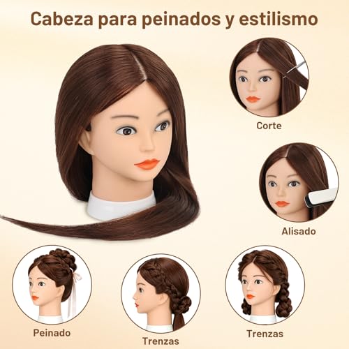 Miniatura 4 de Twowin 26 In Cabeza Peluquería, 66cm Cabeza Maniquí Con 80 Cabello Humano