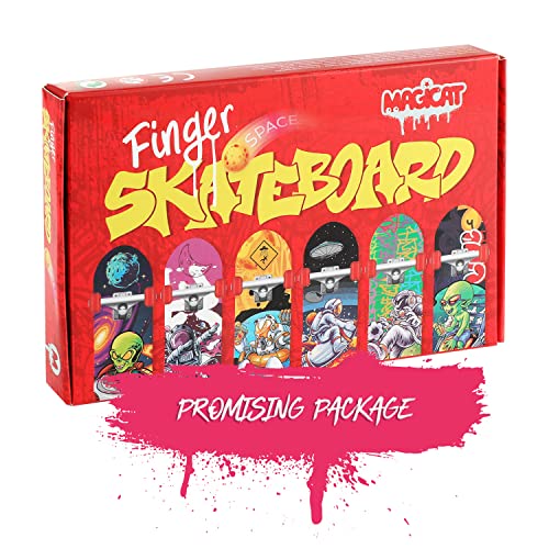 Magicat Finger Skateboards Space Edition For Kids, Teens - 6 Cool Finger Boards - Fingerboard Pack For Party - Toy, Games For Boys And Girls - Skateboard Party Favors, Fingerboards Give Away #TOP3