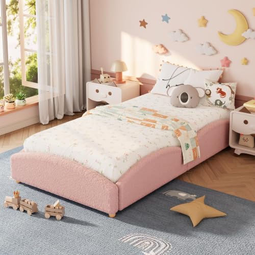 Image of Garvee Twin Size Bed Frame for Kids, Pink
