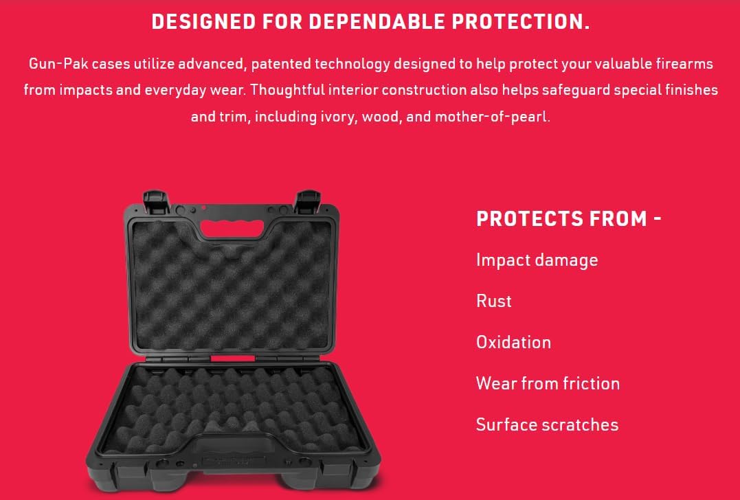 PAK Gun 13-inch Hard Gun Case for Pistols – Weather-Resistant HDPE Shell – Lockable Tabs – Protective Foam – 13.5 x 10 x 3.5 in – Made in USA - Image 6