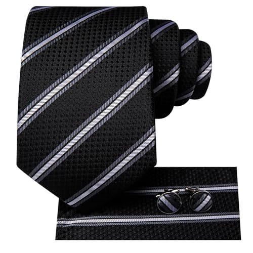 Image of Hi-Tie 70 inches Ties for Men Silk Extra Long Necktie and Pocket Square Cufflinks Set Men Big and Tall Tie Business