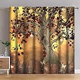Jekeno Fall Tree Blackout Curtains Autumn Tree Room Decor Moonlight Butterfly Lantern Glittering Firefly Print Grommet Window Drape for Bedroom Living Room 2 Panel Set, 42'x54'