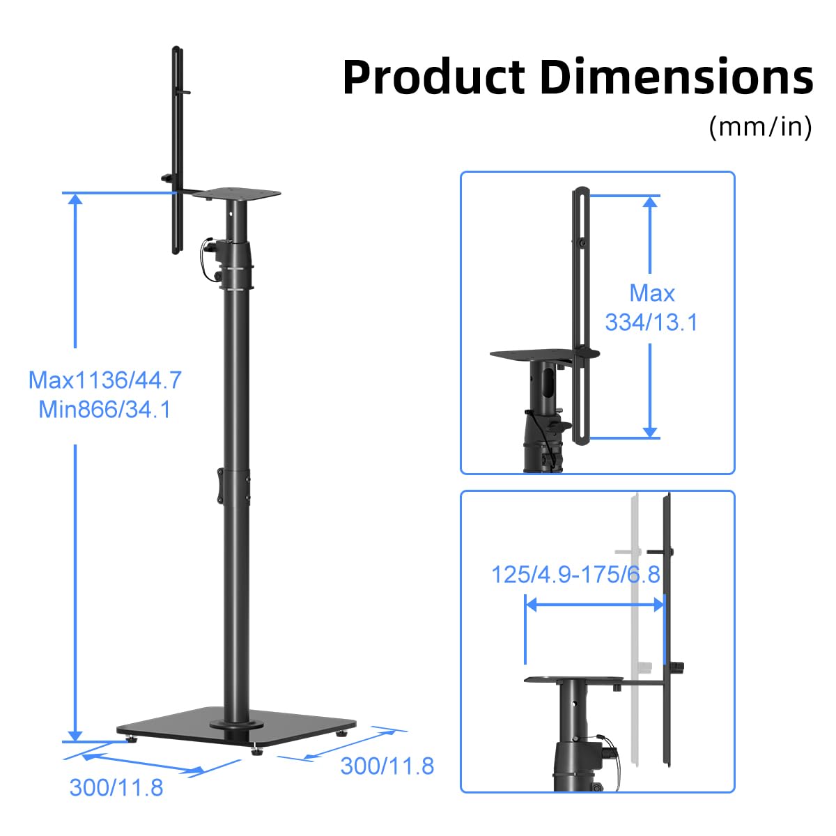 Suptek Supporti da pavimento per altoparlanti robusti in coppia Altezza regolabile 86-113 cm 10 kg