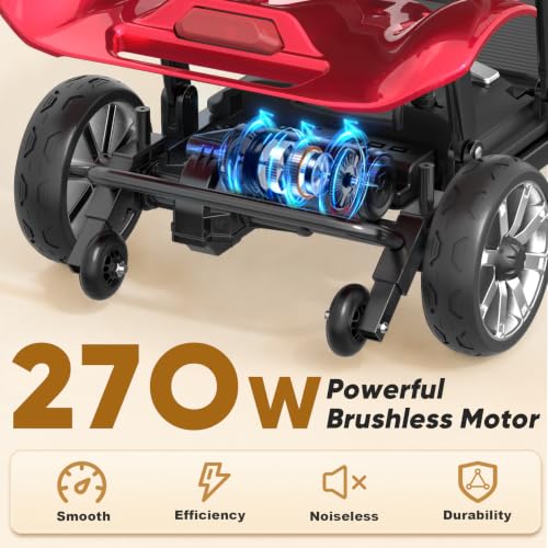Image of 4-Wheel Motorized Scooters for Seniors-39LBS Light Frame& 30 Miles Range | 350LBS Capacity& 270W Brushless Motor Powered Folding Electric Wheelchair with Dust Cover& LED Lights& Auto Brake-Red Color
