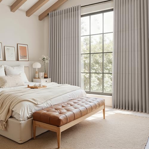Image of Stone Grey Linen Curtains 108 Inches Long for Living Room Simple Modern Light Filtering Semi Sheer Curtain Back Tab Rod Pocket Neutral Luxury Floor to Ceiling High Window for Bedroom 52x108, 2 Panels