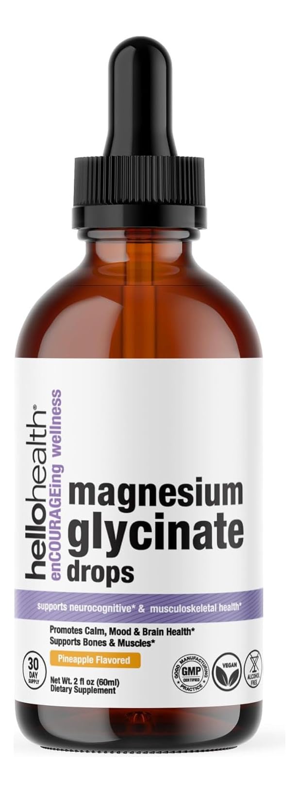 Magnesium Glycinate Liquid Magnesium Supplement Women, Men & Kids – Bisglycinate 100 mg for Natural Calm, Muscle Recovery – Liquid Vitamins, 30 Days Pineapple Flavor