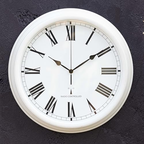 Primrose Perfect Time Radio Controlled Outdoor Garden Clock - Antique White - 38cm (15) - by About Time™