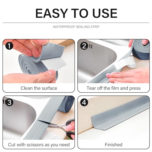 Image of 3 Rolls 10.5 Feet Caulk Tape Toilet Caulking Strip Self Adhesive Bathroom Sealing Peel and Stick Caulk Strip for Bathtub, 1.5 Inches (Grey)