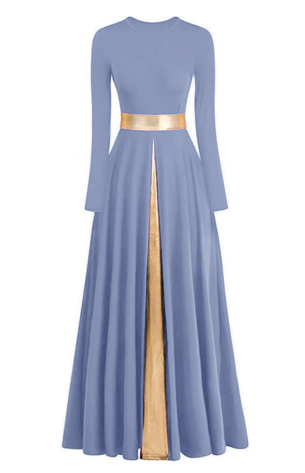 Ellydoor Women's 23 Blue Grey Praise Dance Dress Metallic Waistband Long Swing Liturgical Worship Church Robe Dress Lyrical Dancewear, Xl