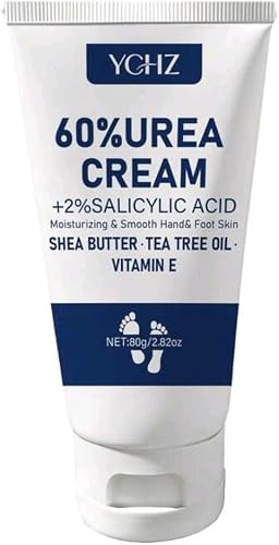 YCHZ 60% Urea Cream with 2% Salicylic Acid, 80g | Shea Butter & Tea Tree Oil, Vitamin E & Aloe Vera, Hand & Foot Moisturiser, Smooths Dry Skin, Sea Salt & Glycerin