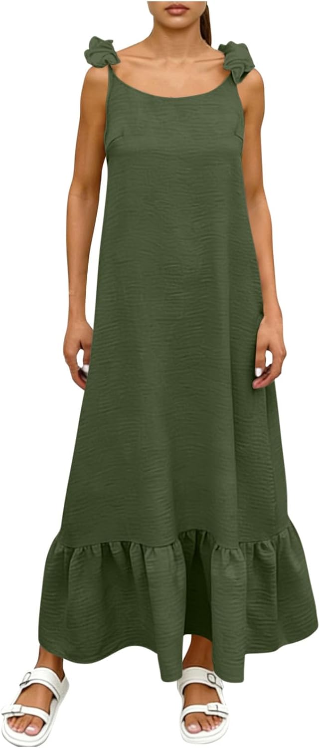 DOLKFU Backless Dress for Women Open Back Ruffle Hem Maxi Dresses Casual Sleeveless Vacation Beach Long Sundresses Back Tie - Image 8