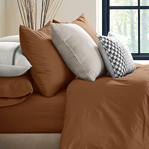 Nate Home By Nate Berkus 200Tc 100% Cotton Percale 4-Piece Sheet Set | Crisp, Cool, And Breathable Bedding From Mdesign - King Size - 1 Flat Sheet/1 Fitted Sheet/2 Pillowcases, Bronze (Brown) #TOP2