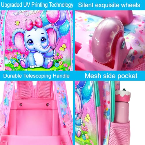 Image of CCJPX 3PCS Rolling Backpack for Girls,Kids Backpacks with Roller Wheels and Lunch Box, Wheeled Bookbag for Toddler Elementary School
