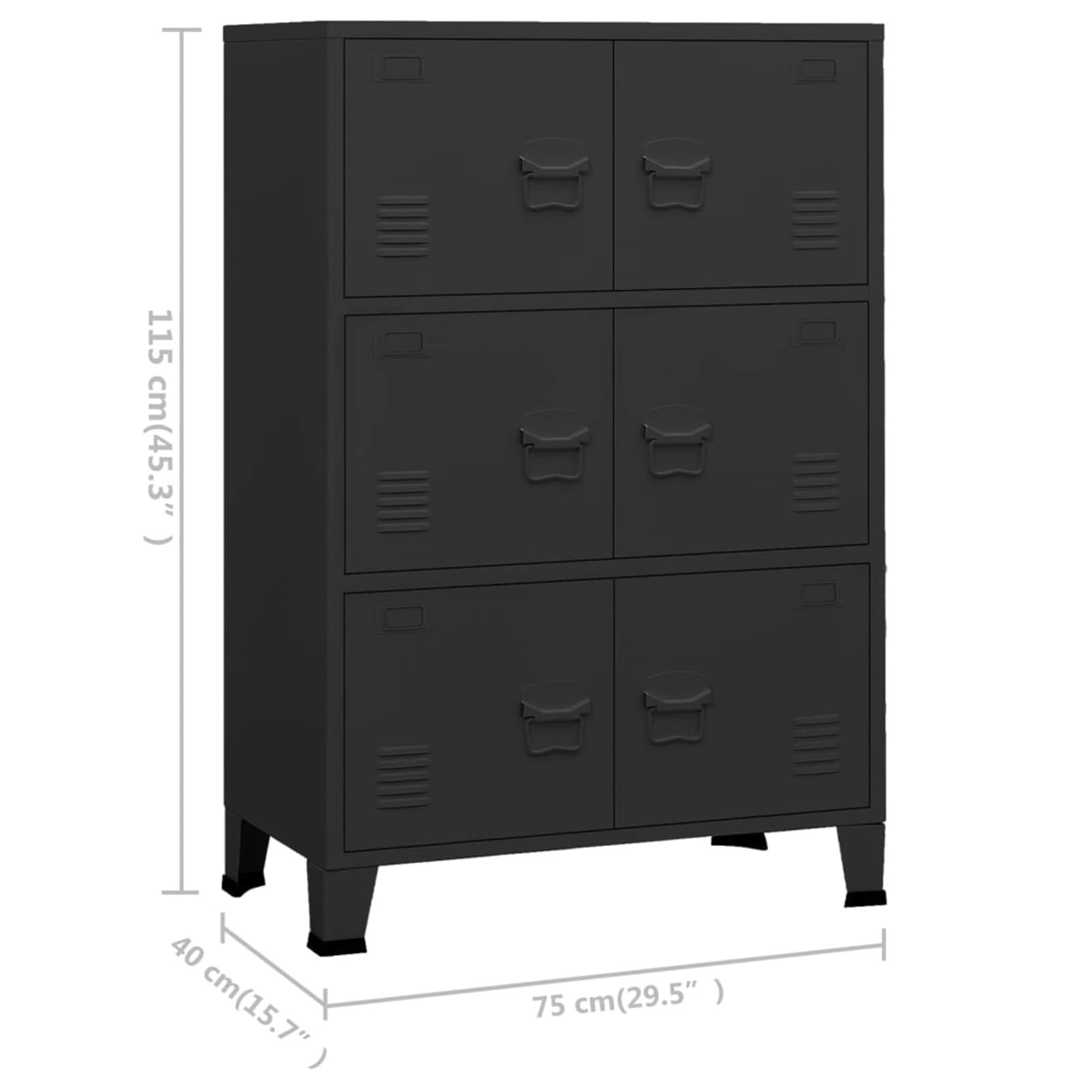 Armario archivador Armario Metalico Armario Oficina Muebles Oficina Armario archivador con Puertas y 2 Estantes 75x40x115 cm Negro