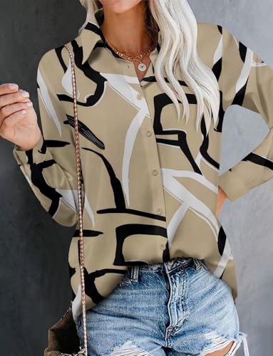 Image of Magritta Women's Shirts Fashion Casual Loose Fit Long Sleeve Button Down Lightweight Collared Blouse Tops