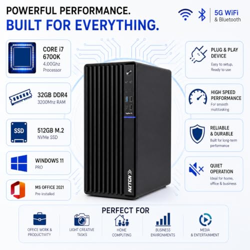 Image of NXTGN Top-Tier Business Desktop PC | Core i7-6700K 4.00GHz | 32GB DDR4 RAM | 512GB M.2 SSD | Win11 Pro & Office 21 | 5G WiFi & Bluetooth | USB Type-C | Premium Metal Tower | 3 Years On-Site Warranty