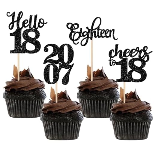 24 PCS 18th Birthday Cupcake Toppers Glitter Hello 18 Cheers to 18 Eighteen Since 2005 Cupcake Picks for Happy 18th Birthday Party Cake Decorations Supplies Black