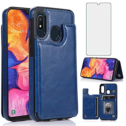 Étui portefeuille Samsung Galaxy A10e/A20e Asuwish en cuir bleu avec verre trempé