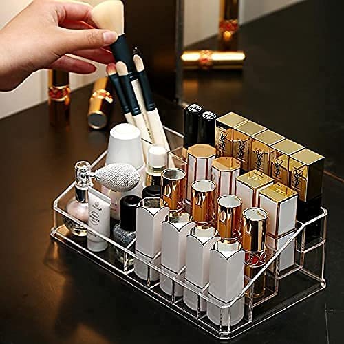 NYALKARAN Acrylic Cosmetic Organizer 16 Compartments for Makeup and Lipstick Storage - Sleek and Space-Saving Design, Cosmetics, Transparent 2