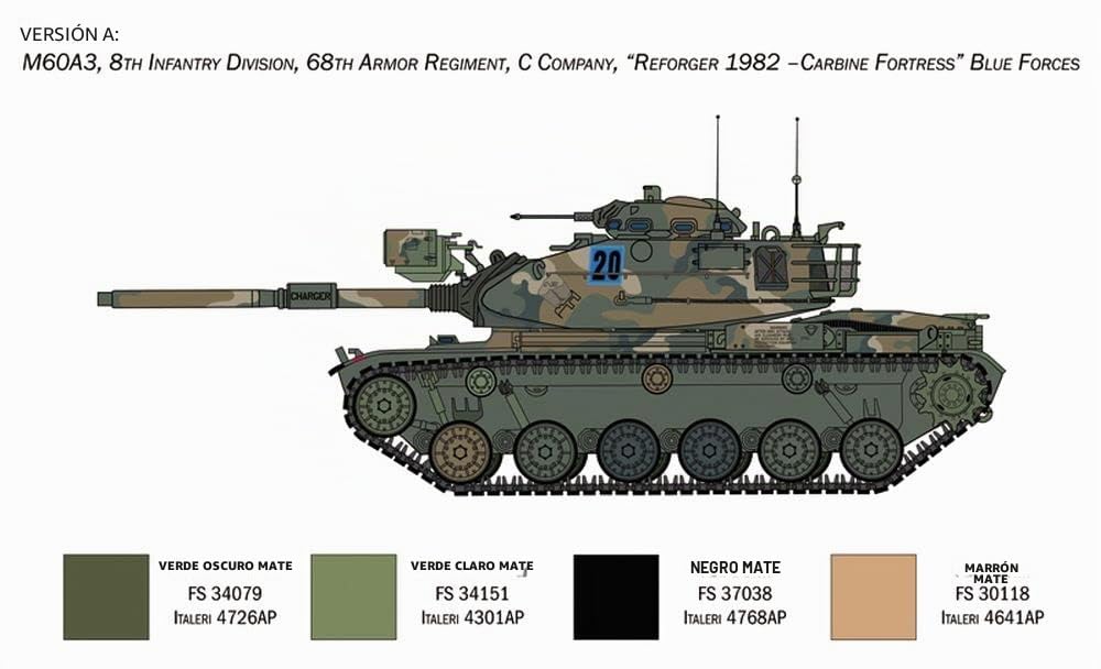 Italeri 6582 1:35 Tanque de Batalla Principal M60A-3 - Modelo de Suelo, Hobby, Pegado, Kit de plástico, detallado, Multicolor