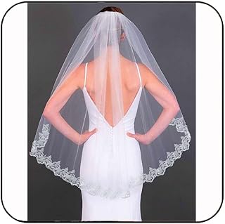 Lace Wedding Veils White 1 Tier Fingertip Bridal Tulle Veil with Comb fo...
