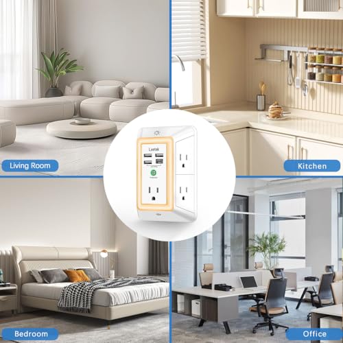 Multi Plug Outlet Surge Protector - Lvetek 3-Sided Power Strip with 5 Outlet Extender and 4 USB Ports(1 USB-C) and Night Light, USB Wall Charger for Home, Office, Travel, ETL Listed, White