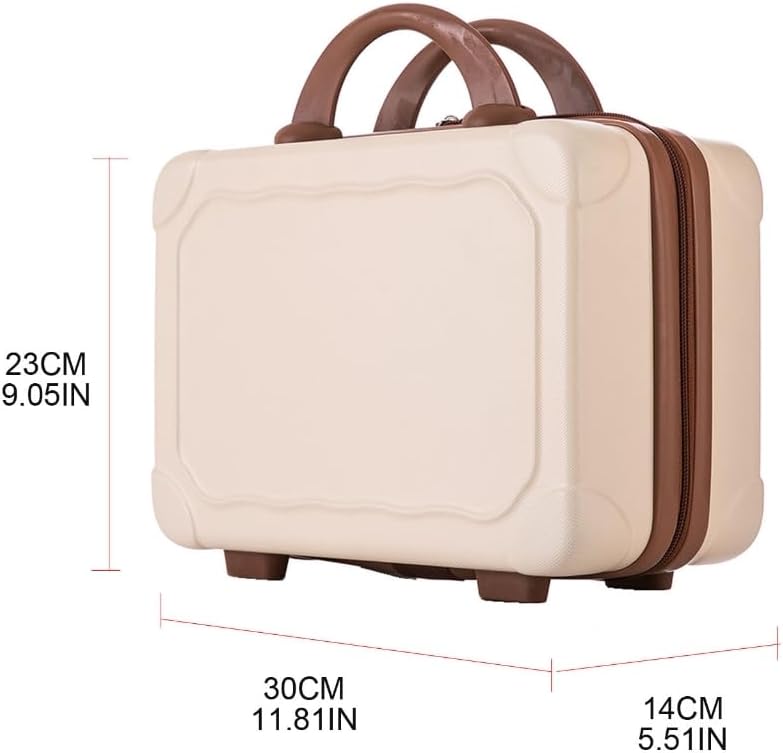 Bottone 14 Inch ABS Cosmetic Bag Portable Travel Makeup Suitcase Decorative Hand Luggage Carrying Bag for Women Girls, Yellow with matcha