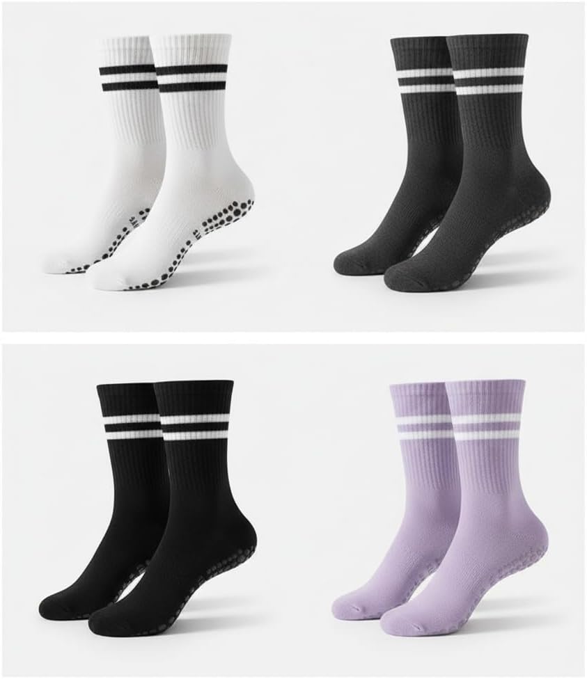 Pilates & Yoga Socks for Women Non-Slip Grippers, 4 Pairs Barre Hospital Sticky Slipper Socks