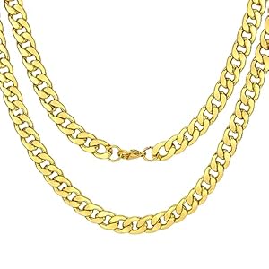 AHIER Gold Chain, Necklace for Men, 24″ Gold Necklace Ultra Luxury Look & Feel Real Solid 14k Gold plated Curb Fake Chain Necklace 10mm