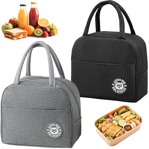UNIANE 2 Stück Kühltasche Klein für Unterwegs, Lunchtasche 7L, Kühltasche Faltbar mit Folienfutter, Schwarz und Grau thermotasche für essen, Lunchbox Tasche für Schule, Picknick, Reisen, Büroarbeit UNIANE 2 Stück Kühltasche Klein für Unterwegs, Lunchtasche 7L, Kühltasche Faltbar mit Folienfutter, Schwarz und Grau thermotasche für essen, Lunchbox Tasche für Schule, Picknick, Reisen, Büroarbeit